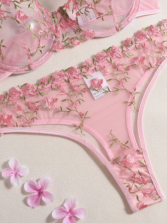 Flower Embroidery Sexy Lingerie Set